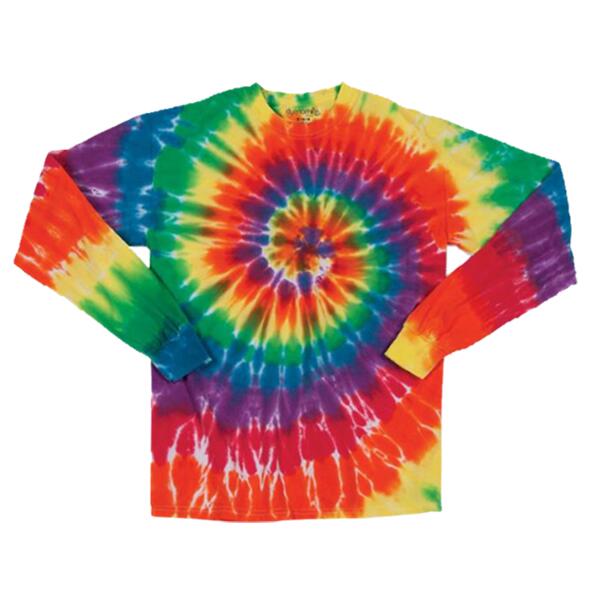 Multi-Color Spiral Tie-Dyed Long Sleeve T-Shirt Thumbnail