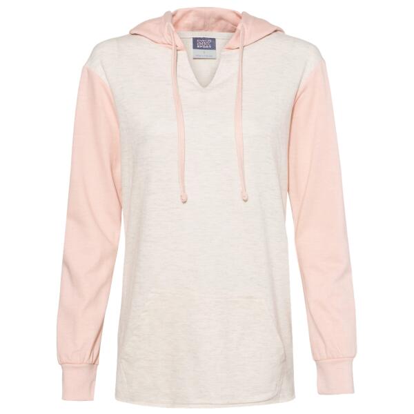 Women’s French Terry Hooded Pullover with Colorblocked Sleeves Thumbnail